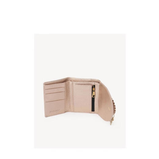 
SEE BY CHLOE women's three-fold cowhide leather wallet gold detail design key chain zipper inner bag fashionable nude color equal size