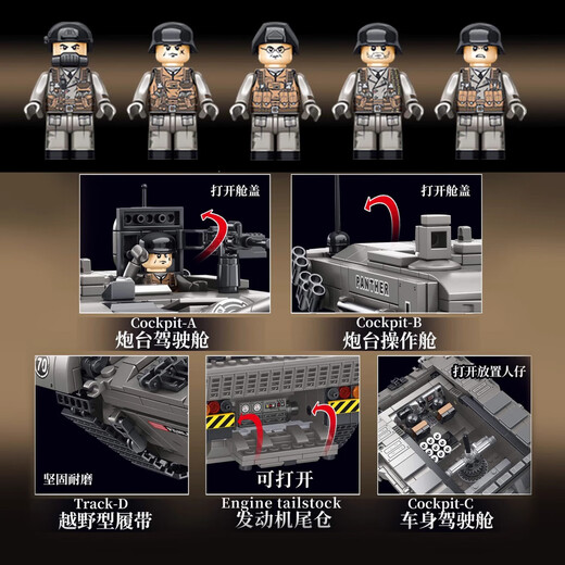联合创想军事积木拼装玩具男生中国航母坦克男孩6-12岁生日礼物男 豹式坦克【37cm遥控版+礼盒】