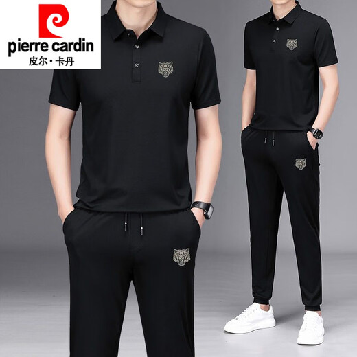 Pierre Cardin Casual Sports T-Shirt-Anzug Herren Sommer Dünne Ice Seide Kurzärärmelhose Zwei-teilige Set Laufset Herrenkleidung Dunkelgrün MX-F1591 (Kurzärärmel + Hosen) M 165