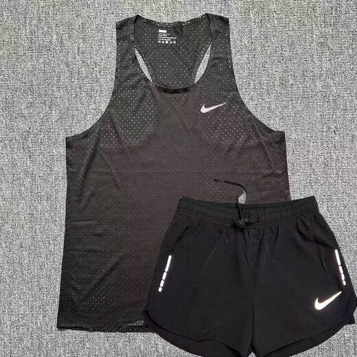 NBA KIDS-NIKE体育训练套装男女马拉松跑步无袖健身背心运动田径速干短裤 耐克大网眼白色背心+三分裤打钩 耐克L