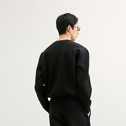 Sketch men's 2025 spring new sweater long-sleeved cardigan jacquard sweater round neck H-shaped casual simple 9P2310830 001 black M