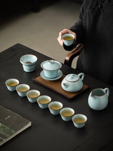 唐丰（TANGFENG）唐丰高端石瓢泡茶壶茶具套装家用大师汝窑功夫茶杯一整套礼品送礼 (宋蕴)西子石瓢壶套组1098 12头