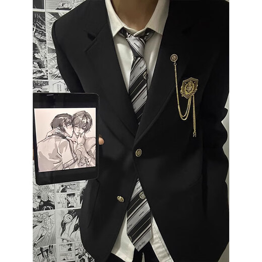 今诩anzmo贩卖元气日系学院风dk制服男生预备校服成人礼服一整套jk西 黑色西服+白衬衫+西裤（+带） M 【收藏+徽章】
