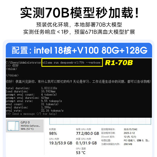 Xunzhong deepseek deep learning Ai large model 30B training all-in-one machine 70B local deployment computer host 3D rendering server complete artificial intelligence assembly machine complete set configuration four 32G video memory + 32B + 25Token senior version Ai single host (excluding screen)