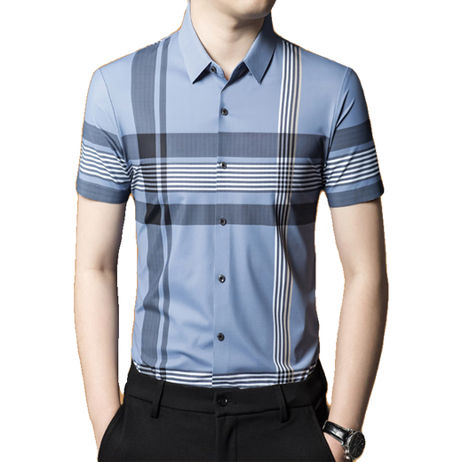 
Chiarmania mulberry silk short-sleeved shirt men's summer plaid casual no-iron high-end shirt trend 9856 green M 165