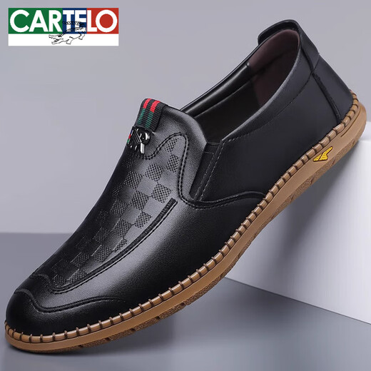
CARTELO crocodile (CARTELO) genuine leather men's 2025 spring and autumn new breathable business casual leather shoes soft sole one foot kick bean shoes dad loafers black FZ9901 38