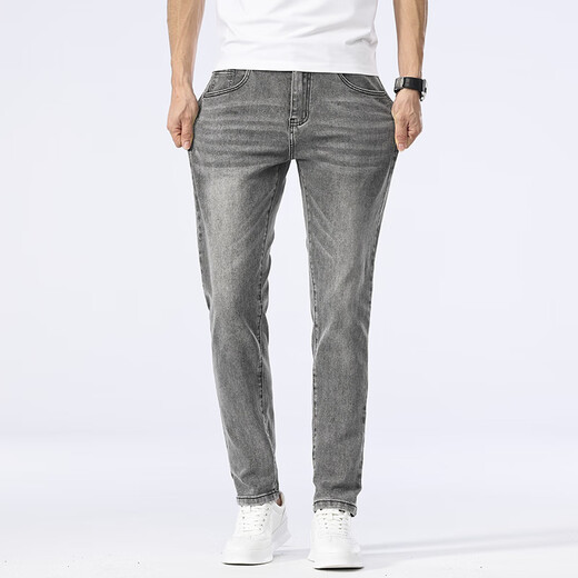 Neues Gleichgewicht High-End-Jeans-Jeans Sommer dünne schlanke schlanke elastische, gerade Hosen mittlere Alters und vielseitig gewaschene Hose 1049 Grau 33