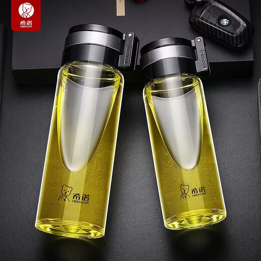 希诺（HEENOOR）单层玻璃带盖便携大容量提环水杯办公室茶XN-6075/6076/9075 希诺6076-695毫升-整套 单层玻璃