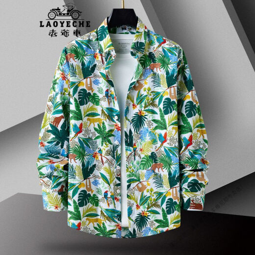 Классический автомобиль (Laoyeche) Pure Cotton Print Print Print Print Runce Men Black Big Big Flower Room 2025 Новая крупная куртка № 1049-5 Color (100 Pure Cotton Fabric) () L