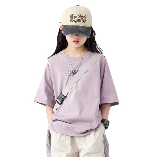 
Pitt Pitt Girl Summer Short Sleeve T-Shirt 2025 New Loose Children's Summer Top Print Medium Large Children Half Sleeve Junior High School Student T 19150 Purple + 15261 Light Khaki [Set] 140 cm