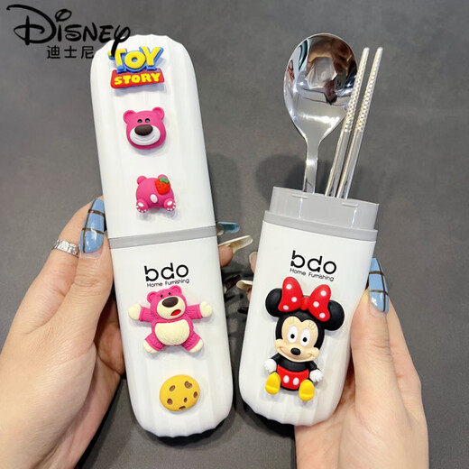 迪士尼（Disney）筷子勺子套装便携餐具收纳盒三件套小学生儿童上学一人专用单人装 米尼收纳盒 带不锈钢筷子勺子