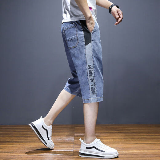 New Balance Dynamic (Newbknxzong) Cropped Denim Shorts Men's Men's Summer Straight Loose 7-Cropped Pantals Men's Casual Pantals Men's Working Medium Pants 902 Blue [Garantie de qualité] XL [120-135jin [Jin est égal à 0,5 kg]]]