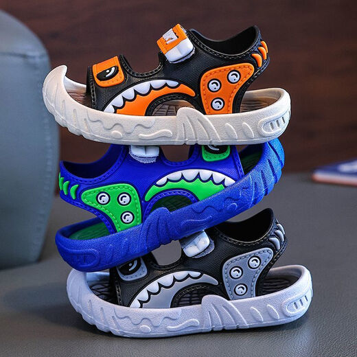 Remtin colorful summer fun boys' sandals 2025 summer Korean style student soft bottom beach shoes for small and medium-sized children baby boys' shoes gray 23 inner length 14.5 cm