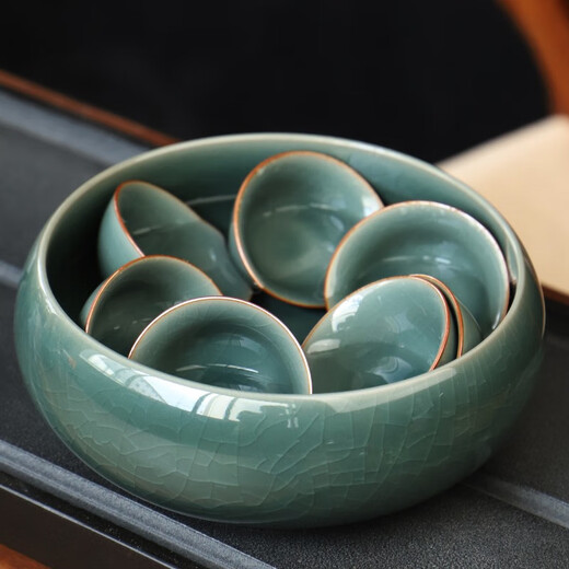 Xiangye Ge Kiln Tea Set Ice-Cracked Household Complete Set Japanese-style Kung Fu Tea Set Teapot Cover Bowl Tea Washer Tea Can Ge Kiln Teapot 15-piece Set + Buddha Hand Accessories + Tea Tray