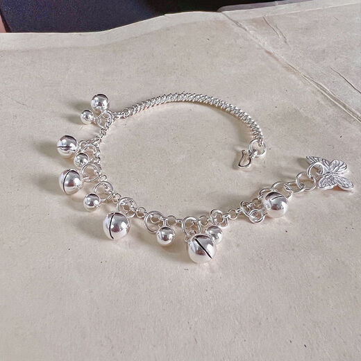 He Jiagong Lao Phoenix 999 pure silver new half bracelet half bracelet original niche bell butterfly sterling silver anklet jewelry anklet long style same style