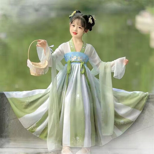 【1369人收藏】汉服女童2025儿童古装中国风超仙唐装古风公主女孩 夏幽长袖（送披帛+赠品 120
