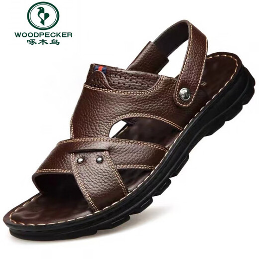 
Woodpecker sandals men's casual head layer cowhide beach shoes new summer comfortable dual-purpose sandals leather versatile outdoor brown 9928 42