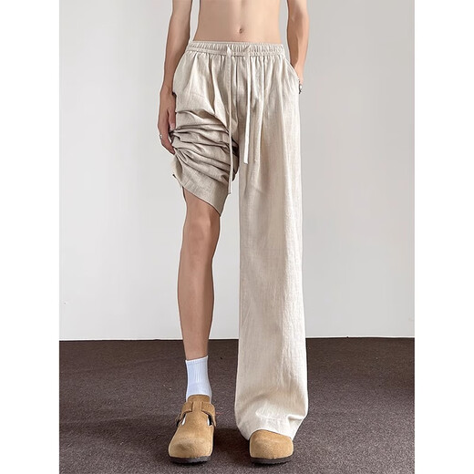 Foss Phil Japaner Leinen Yamamoto Hosen für Männer Sommer dünne lockere drapierende atmungsaktive Eisseide Sport breitbein lässiger Hosen djs-q2583 apricosenfarbe l [vorgeschlagen 115jin [Jin gleich 0,5 kg] -135jin [Jin gleich 0,5 kg]]