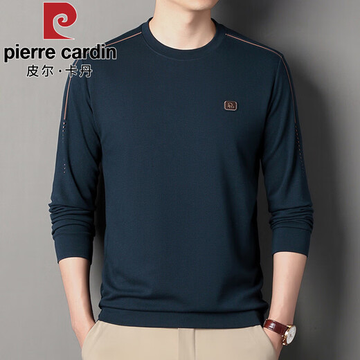 Pier Cardin high-end long-sleeved T-shirt men's spring and autumn pure cotton sweatshirt men's 2025 new round neck top T-shirt base shirt Trendy T 6625-green M 165 suggestion 120 Jin [Jin equals 0.5 kg]