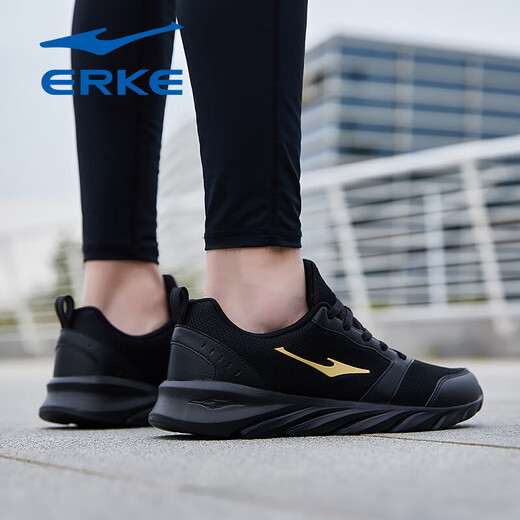 Hongxing Erke Herrenschuhe Sommer Mesh Laufschuhe Marke Authentic 2025 Neue atmungsaktive leichte Maschenschuhe gepolstert Männer Sportschuhe, schwarzes Gold 3291 [Mesh-Hot-Selling-Modell] 41 High