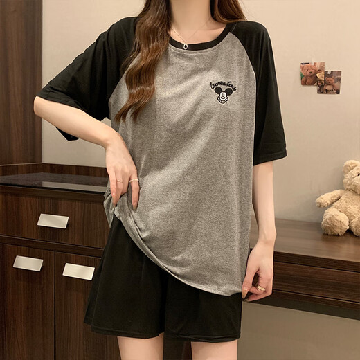 Pajamas yilin léger pour femmes pour femmes d'été manches courtes avec poitrine de poitrine des vêtements de maison en liberté de grande taille, nouvel ensemble, 12347 chiot complet avec poitrine avec poitrine m