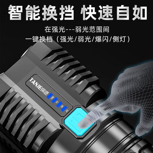 LED strong light flashlight zoom long-range ultra-high endurance outdoor multi-function searchlight outdoor emergency long-range strong light flashlight quad-core wick-super bright