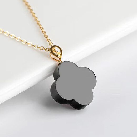 Pure green stone edge natural Hetian jade ink jade four-leaf clover necklace 18k gold pendant female original design jade clavicle chain