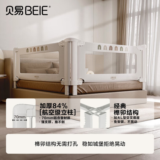 Beiyi Curved Bed Fence Baby Baffle Anti-fall Bed Guardrail L-shaped Feet Mica Gray Single Sided 1.8m