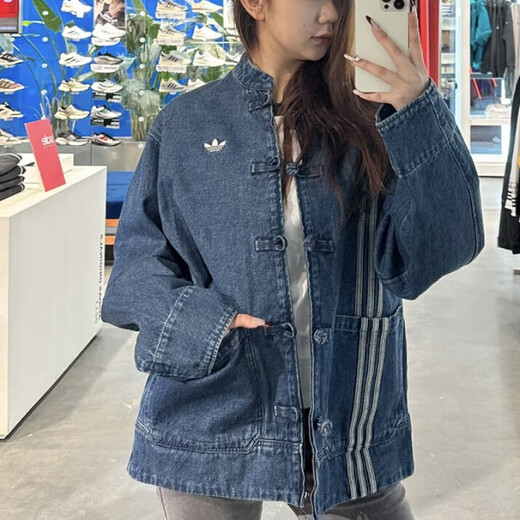 阿迪达斯（adidas）三叶草蛇年新年款情侣新中式牛仔运动唐装外套JY8275JZ9928 黑色JY8275 XXS