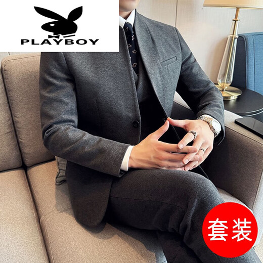 Playboy (PLAYBOY) 2025 young and middle-aged men's autumn and winter suits, high-end stand-up collar jackets, new business casual style suits, new black single-piece suits M