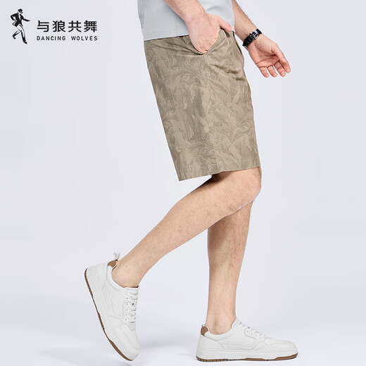 Bailando con el lobo [lleno de estampados] pantalones cortos casuales 2025 Summer New puro algodón estirado de algodón pantalones juveniles 4019 caki 701 31