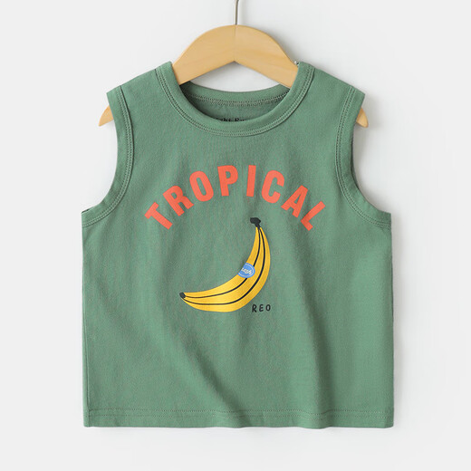 Wen Xiaoying HELLO YING Right European boy vest summer clothes children's clothing children's baby boy sleeveless T-shirt summer thin summer U15850 white background green strips 90 cm