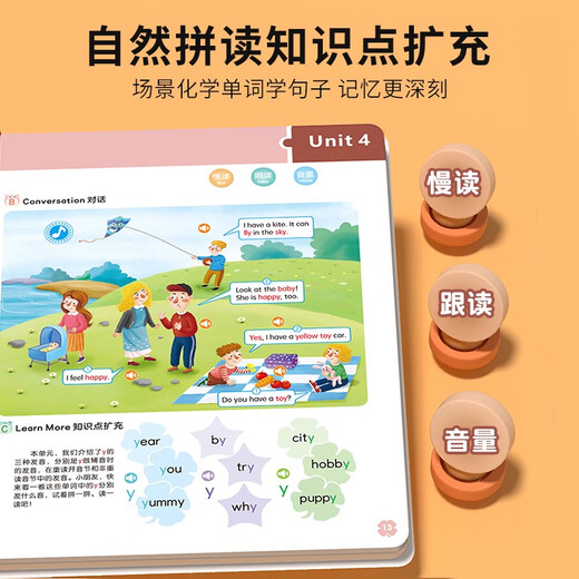 Englische Erleuchtung Hörbücher Finger klicken natürliche Rechtschreib- und Sprech-Wörter Großbuch Kinder Englisch Szenario Dialog Dialog Grundschüler Phonetische Marke Lernartefakt 26 Englisch Briefe Punkt Lesen Sie Maschine Early Education Aufklärung Kognitive Sprachbuch
