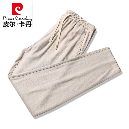 皮尔卡丹（pierre cardin）男士春夏季薄款潮流卫裤宽松休闲裤亚麻直筒运动裤男款透气裤子 藏蓝 L