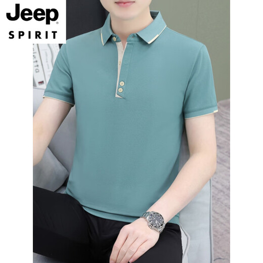 JEEP SPIRITpolo.衫男士短袖t恤夏季潮牌商务休闲有领上衣服男装翻领半袖体恤 黑色 QY723 M