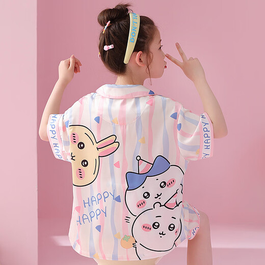 皮尔卡丹（PIERRE CARDIN）女童睡衣夏季冰雪丝短袖短裤薄款2025新款卡皮巴拉儿童女孩家居服 6623-美乐KT猫【冰雪丝】 170 8码【推荐身高100cm-110cm】