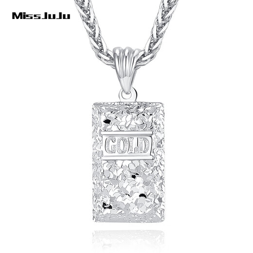 Miss JuJu pt950 platinum rich small gold brick pendant platinum crushed ice ice flash gold bar necklace women's pendant 4.3-4.5g + delivery silver chain