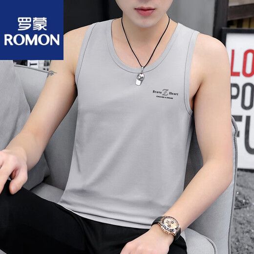 罗蒙（ROMON）纯棉背心男式潮流坎肩修身个性潮流夏季运动外穿打底男士无袖t恤 17组-M9232浅灰+M9793黑色 L