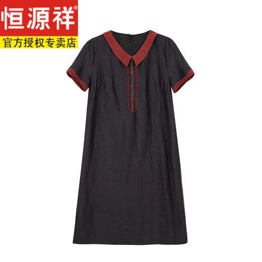 恒源祥杭州真丝连衣裙女夏季新款短袖宽松显瘦香云纱复古妈妈桑蚕丝裙子 6625D红色100%桑蚕丝 L 95-110斤