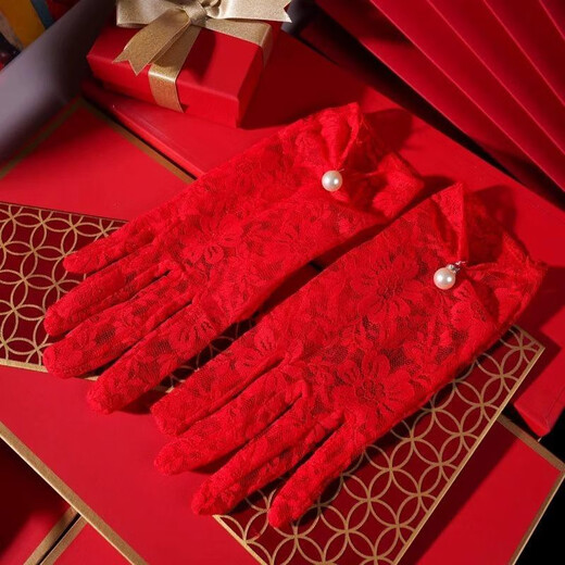 Farasha Bride Toast Guantes de boda Guantes de encaje corto para mujeres Red Fotografía Fotografía Foto de cumpleaños Guantes de guantes de encaje corto alrededor de 23 todo tamaño