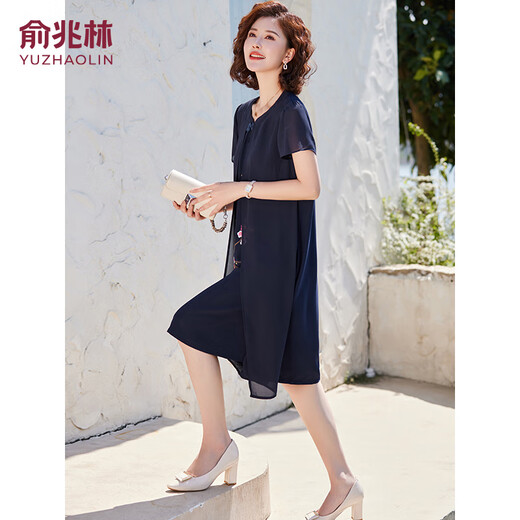 
Yu Zhaolin's mother dress summer short-sleeved dress middle-aged and elderly women's skirt Y232Q1424