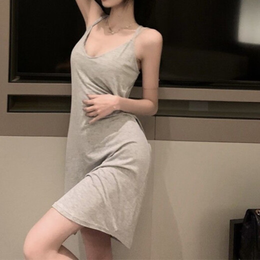 
Lexi Beilu Japanese solid color suspender nightgown with chest pads mid-length style for outdoor wear 686 gray suspender skirt [with removable chest pads] 175 L [recommended 110Jin [Jin equals 0.5 kg]]