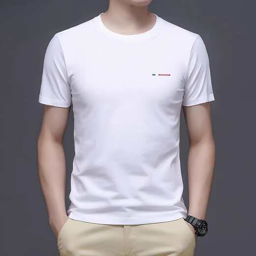 Playboy (Playboy) Herren Pure Cotton T-Shirt Herren kurzärmelig Sommer mittleren Alters und junger Männer runder Hals halbärmelig Top T-Shirt Dunkelgrün 7018 m für 100-120 Jin [Jin entspricht 0,5 kg]