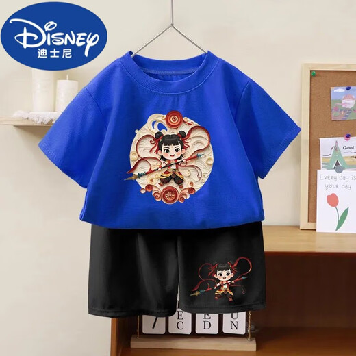 G.DuckKids Nezha: Tongtong Cotton Sweet Summer Summer Shorts New Children's Juego de dos piezas 1092# Pack Back T Wine Red + Pequeño 1098# Black Shorts 90