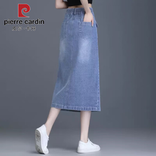 Pierre Cardin Denim Rock 2025 Spring- und Herbst neuer kleiner Mensch mit hoher Taille geschlitzs birnenförmiger Hüftrock gerade Rock 698# Black 3xl