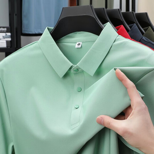 GY金利来轻奢级冰丝凉感无痕短袖男款t恤新款男士polo衫翻领打底衫 12358青葱绿 XL