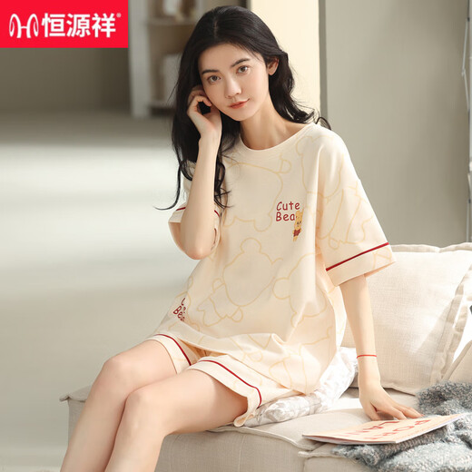 恒源祥2025年睡衣女夏季纯棉短袖短裤学生可外穿大码家居服两件套装 Y814黑条纹女纯棉 M 建议80-100斤