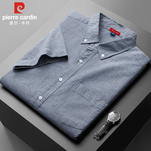 Pierre Cardin Camisa de manga corta Hombres Summer Algodón puro Jacket suelto Hombres de negocios Camisa informal