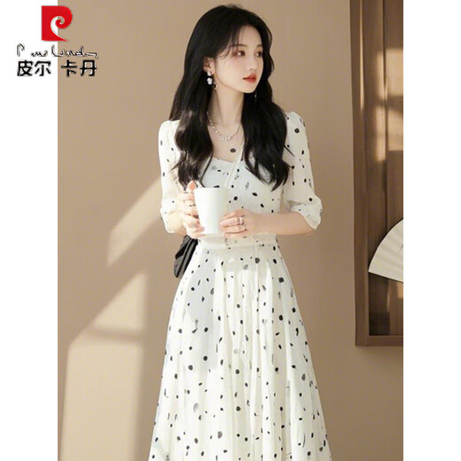 皮尔卡丹（pierre cardin）浅春系穿搭上流社会气质名媛女神范感正式场合白色连衣裙 白色连衣裙 L