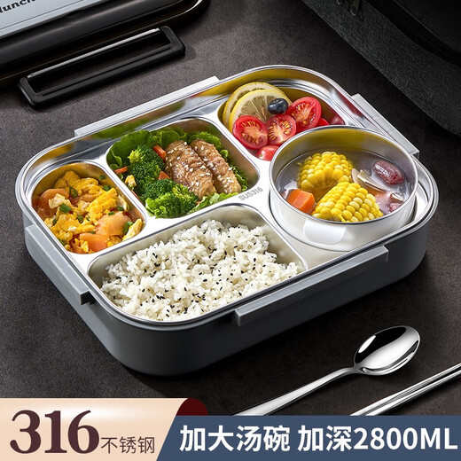 Japaner 316 Edelstahl -Isolierung Buntkinokinterangehörige Spezielle Lunchbox mit großer Kapazität Lunchbox Student Grid Speiseschild Micro 316L Edelstahl großer Größe 5 Gittergrau + Mahlzeit 316